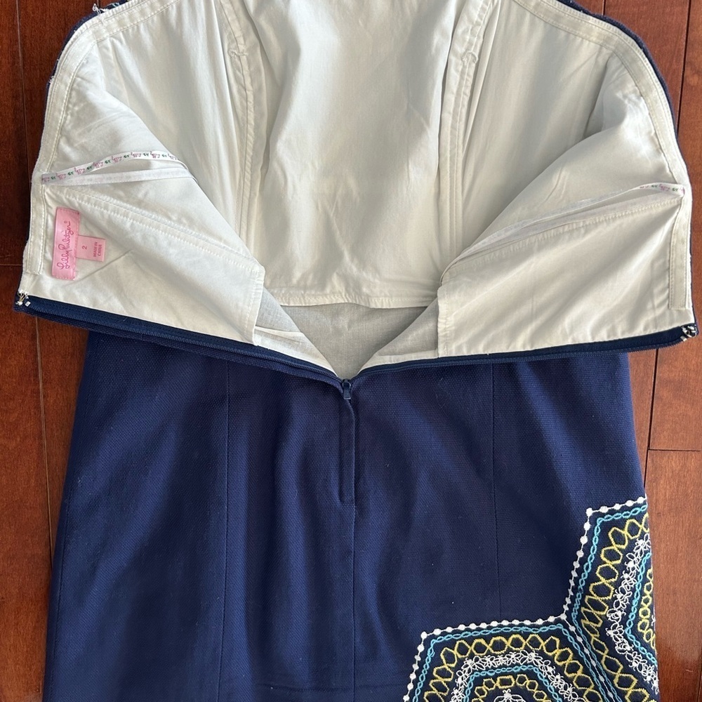 Lilly Pulitzer Honeycomb Home Pique Strapless Embroidered Bowen Dress Size 2 - Picture 6 of 12
